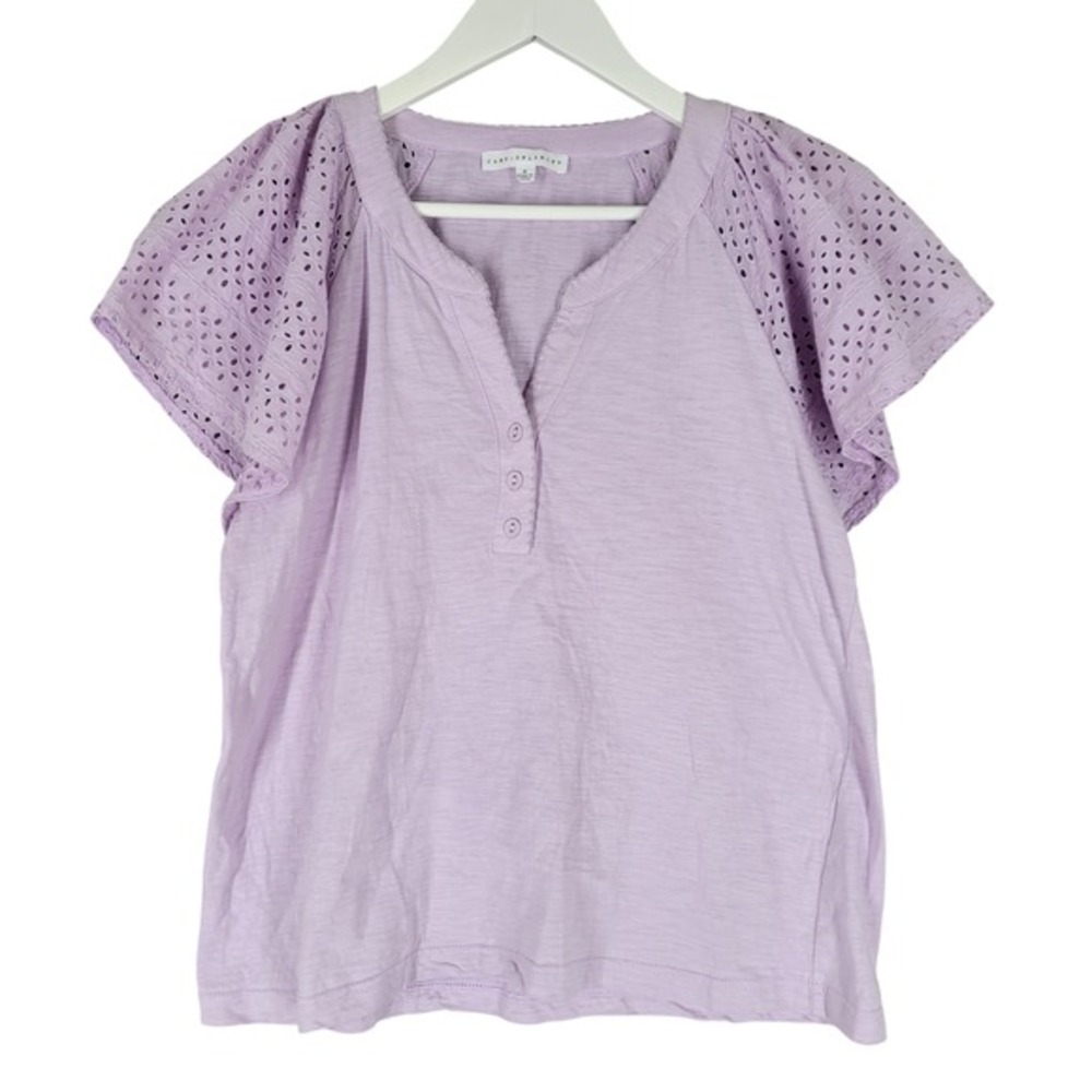 Jane + Delancey‎ Eyelet Flutter Sleeve Top Womens Size M Purple Cotton